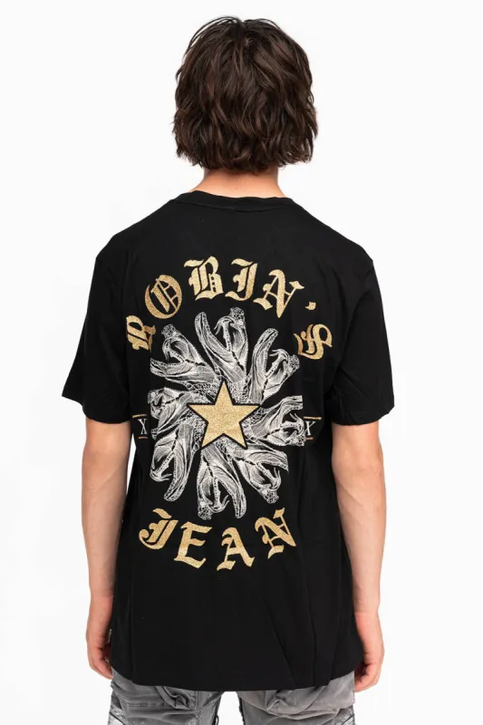 SNAKES TEE WITH GLITTER IN BLACK sold by Robin's Jean