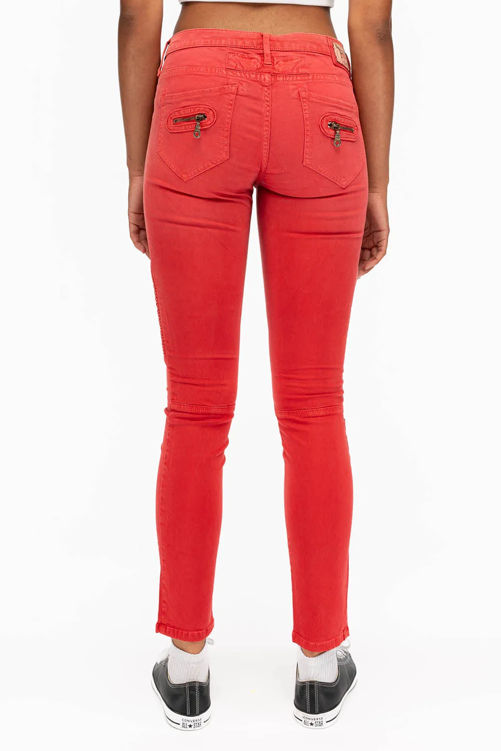 ROBIN'S WOMENS SKINNY BIKER JEANS MOTO IN SULFUR RED sold by Robin's Jean product image thumbnail 3