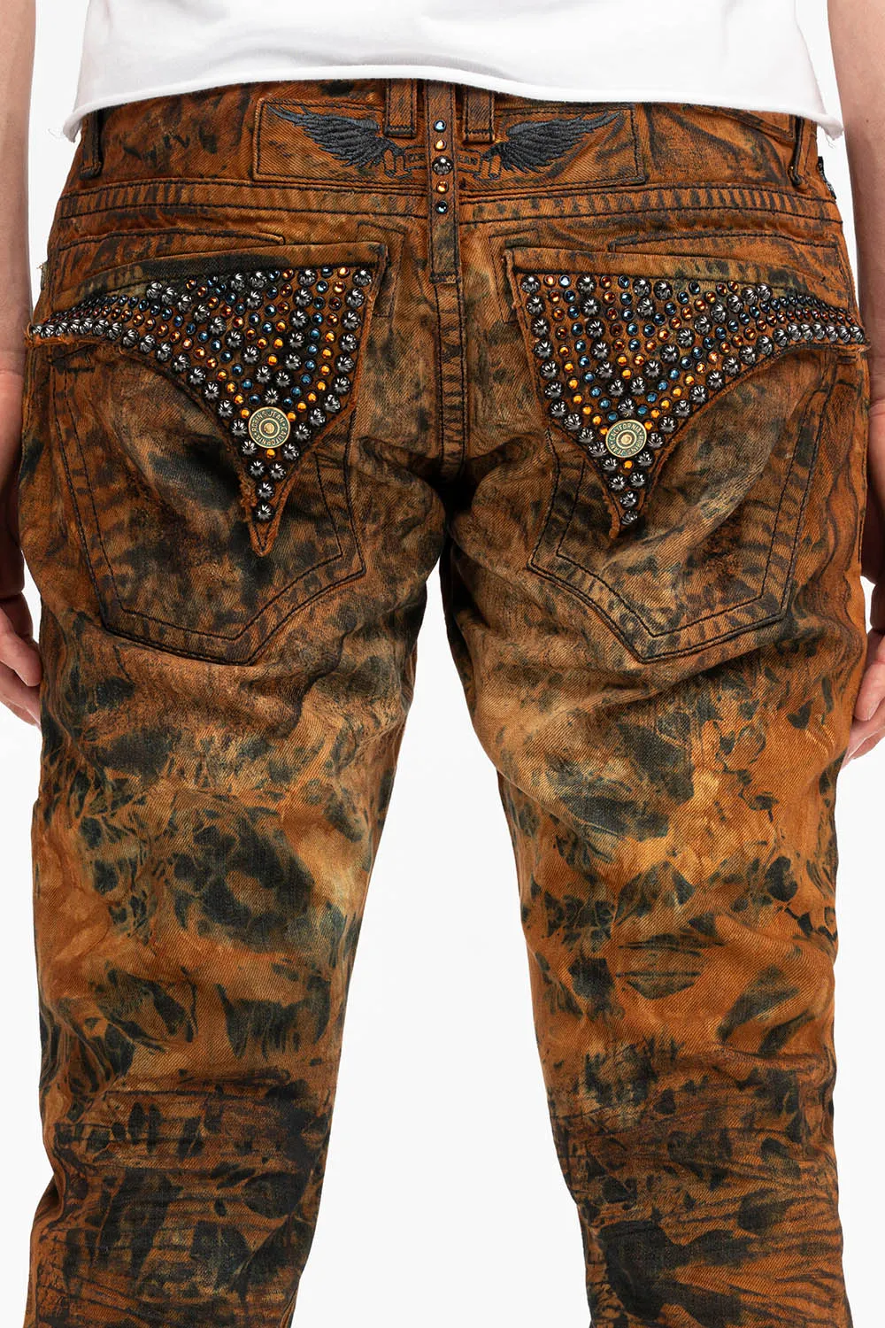 MENS LONG FLAP SLIM JEANS WITH STUDS AND CRYSTALS IN LOS ANGELES WASH sold by Robin's Jean product image thumbnail 2