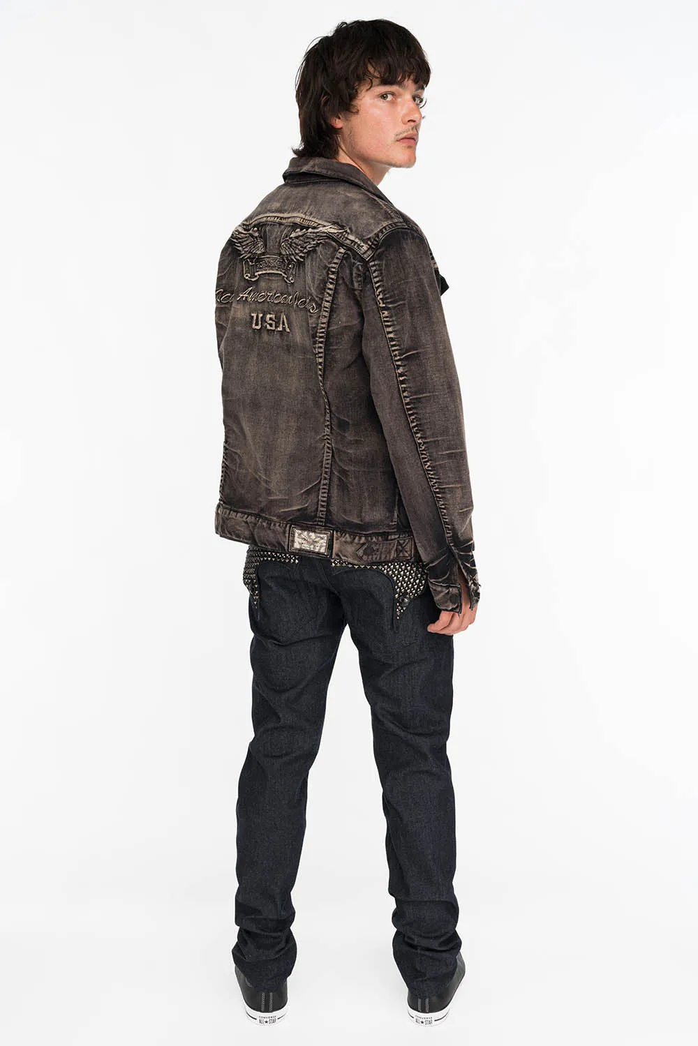 MENS RAW DENIM SLIM FIT KILLER FLAP JEANS WITH WINGS STUDS AND CRYSTALS sold by Robin's Jean product image thumbnail 5