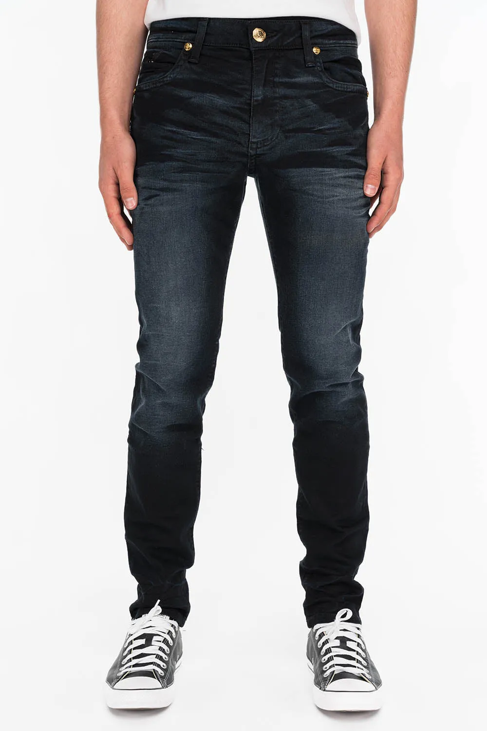 SKINNY MENS JEANS IN F_UP BLACK WITH BLACK CRYSTALS sold by Robin's Jean product image thumbnail 2
