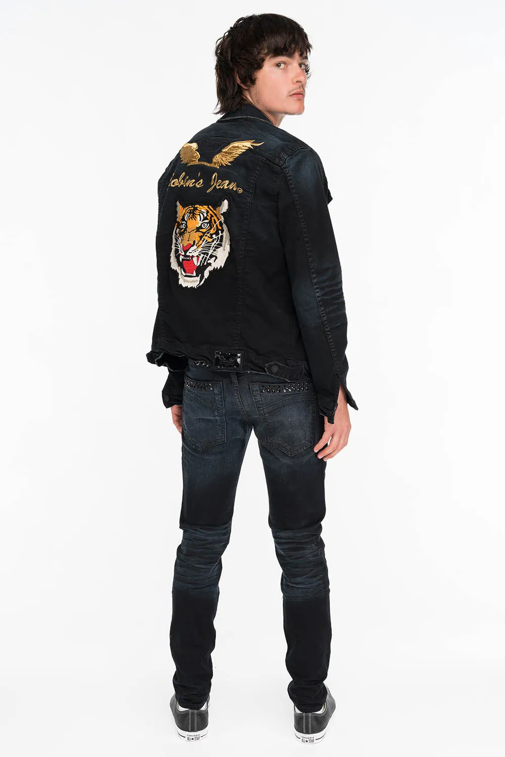 SKINNY MENS JEANS IN F_UP BLACK WITH BLACK CRYSTALS sold by Robin's Jean product image thumbnail 3