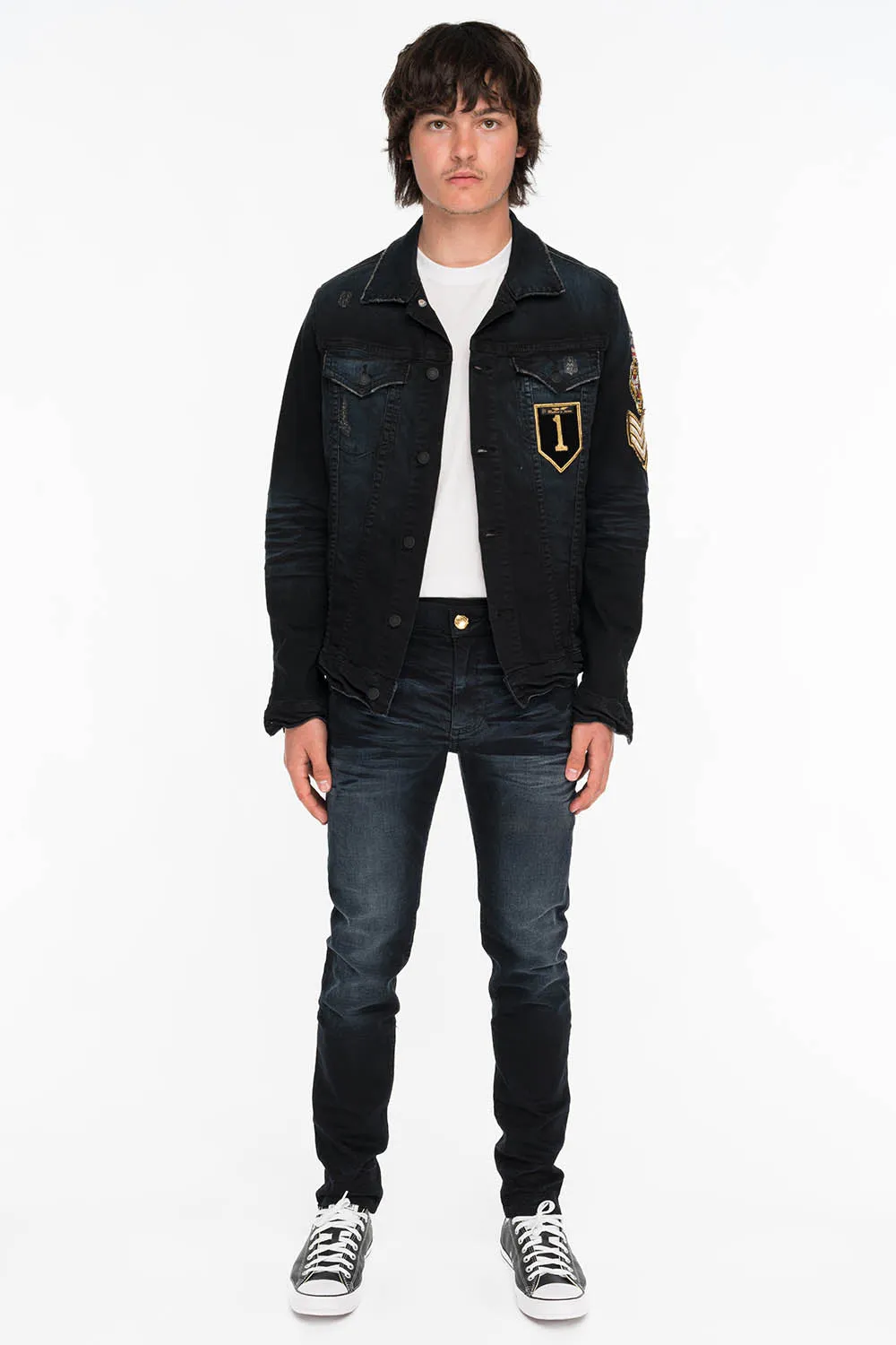 SKINNY MENS JEANS IN F_UP BLACK WITH BLACK CRYSTALS sold by Robin's Jean product image thumbnail 4