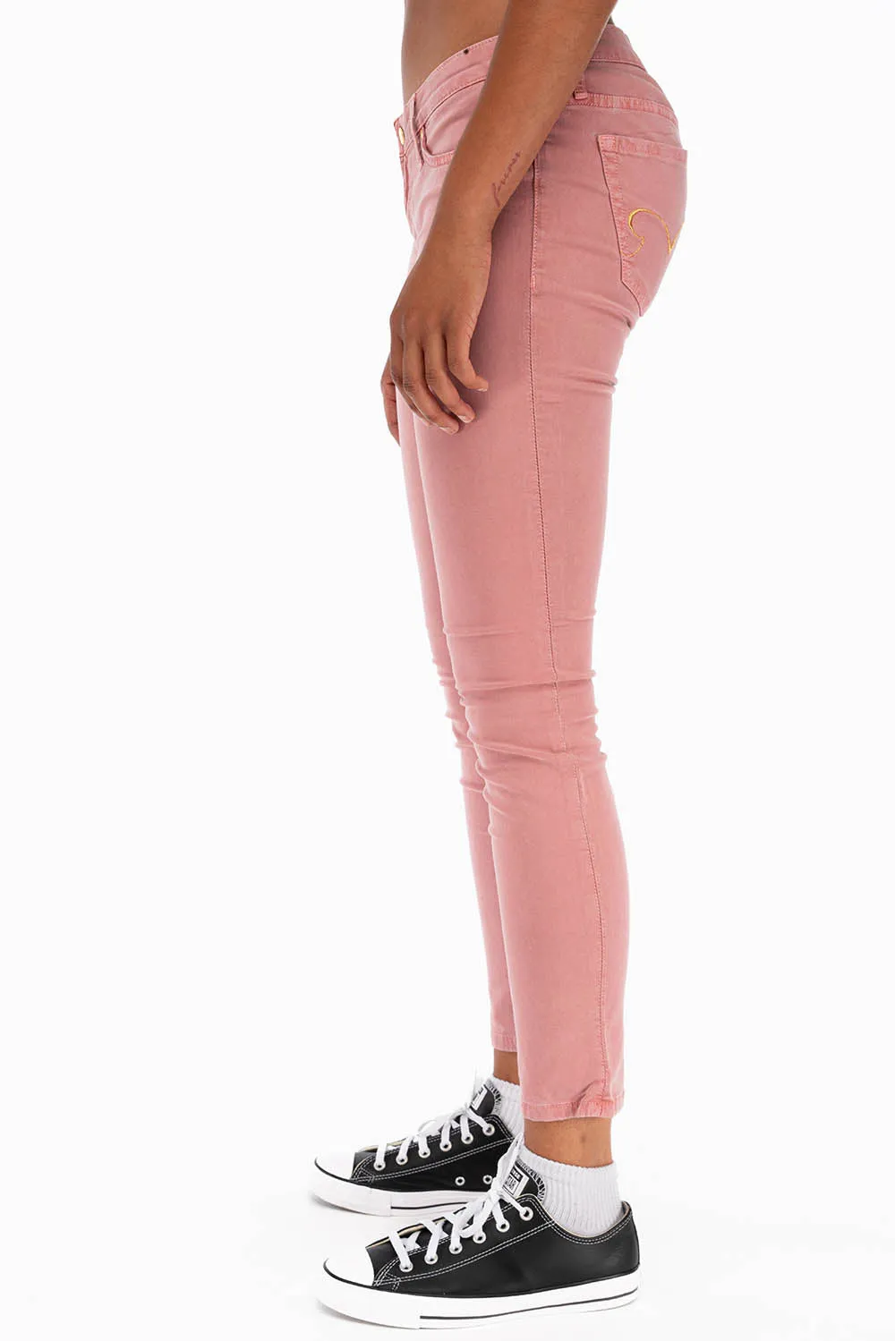WOMENS SKINNY JEANS IN STRAWBERRY WITH GOLD EMBROIDERY AND LOGO sold by Robin's Jean product image thumbnail 2