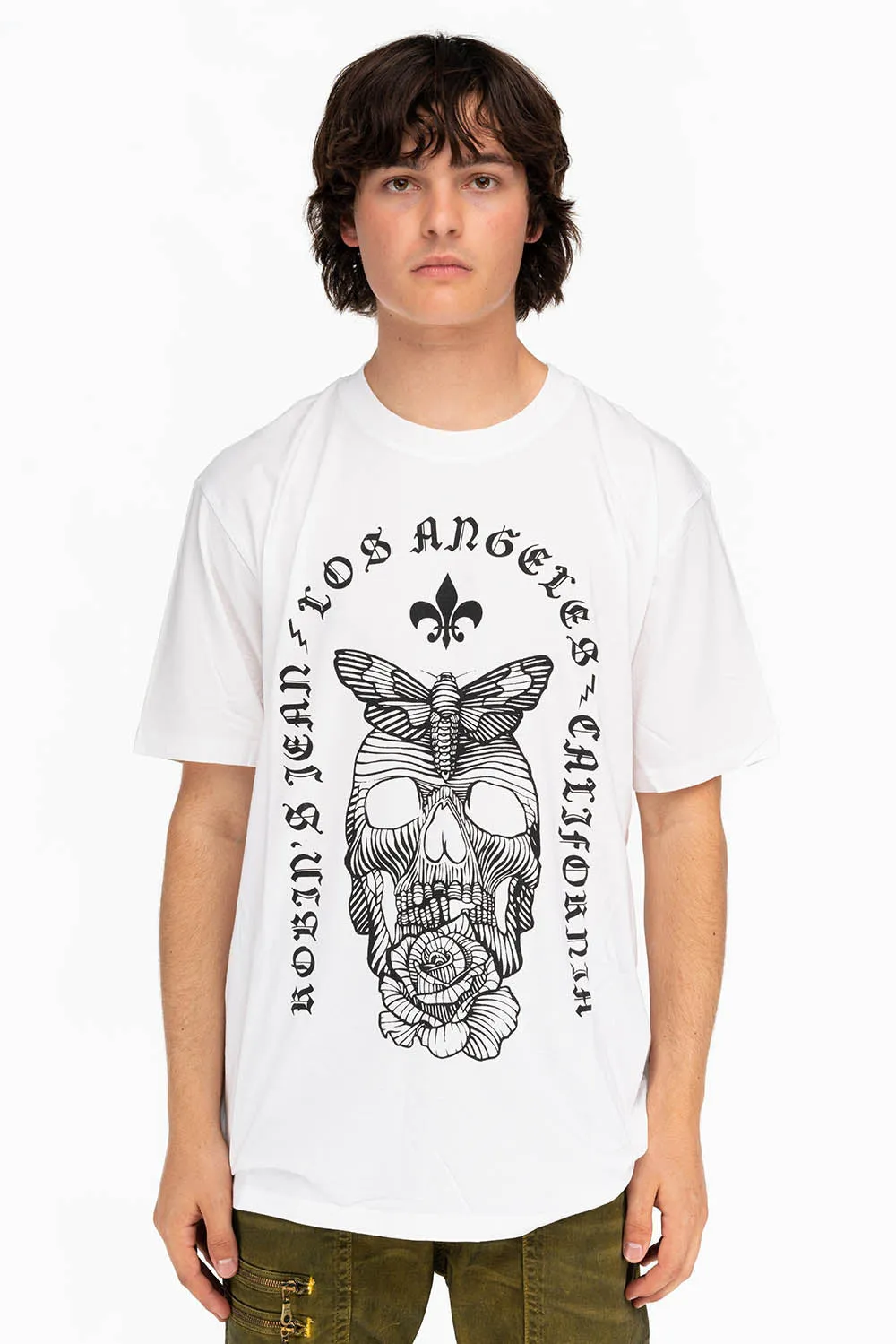 FLEUR-DE-LIS SKULL TEE IN WHITE sold by Robin's Jean