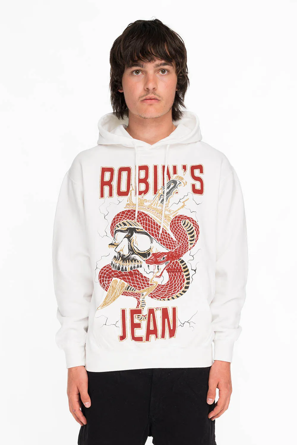 ROBIN'S SNAKE SKULL PULLOVER HOODIE IN WHITE sold by Robin's Jean