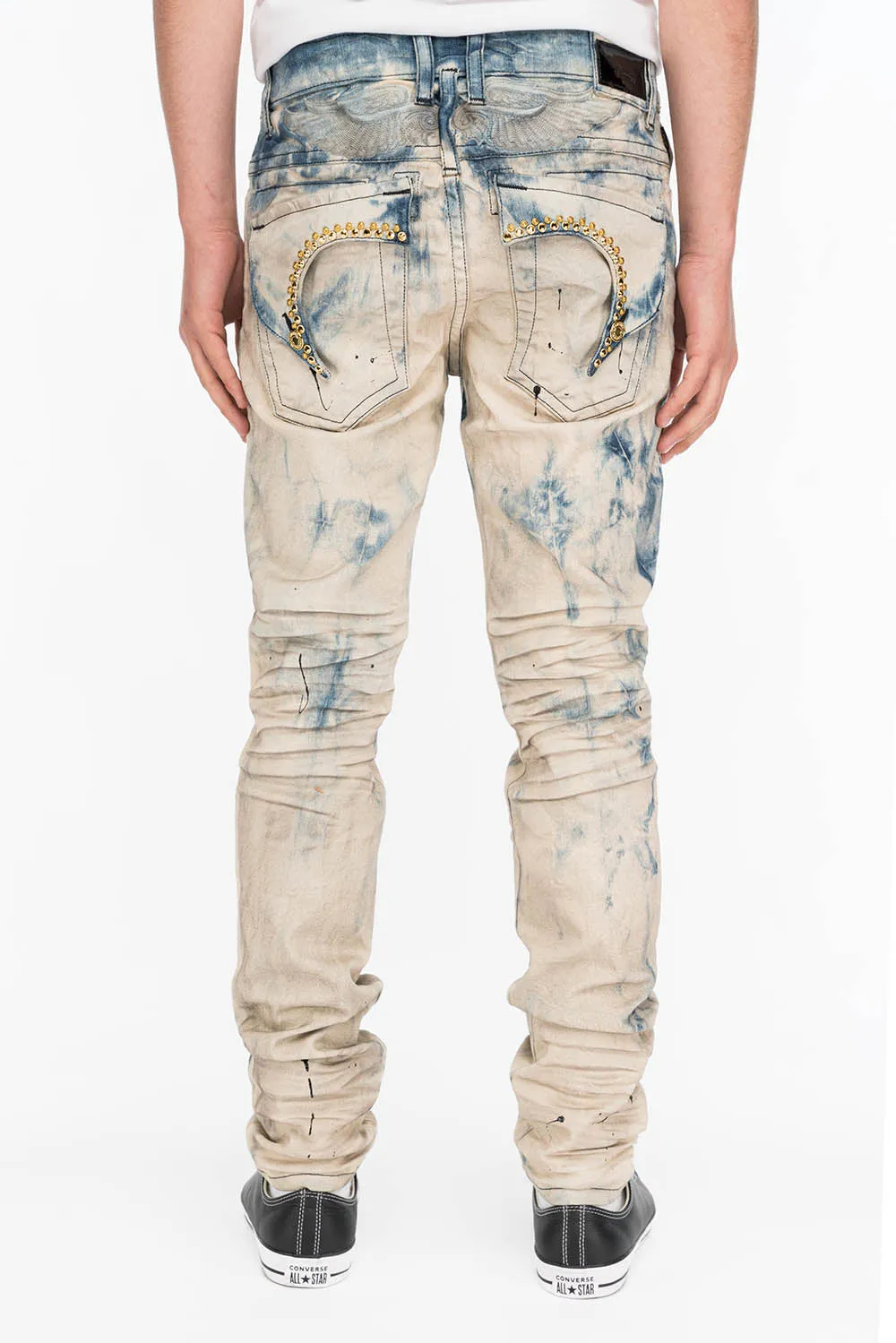 KILLER FLAP MENS SLIM JEANS IN FROZEN WASH WITH GOLD CRYSTALS sold by Robin's Jean