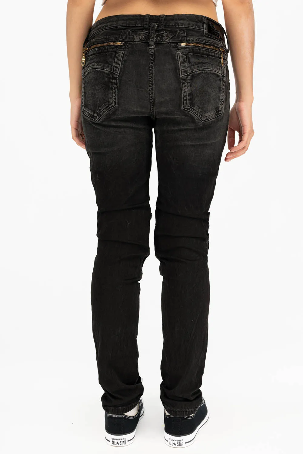 ROBIN'S WOMEN'S SKINNY UTILITARIAN JEANS IN LA BLACK WITH STUDS AND CRYSTALS sold by Robin's Jean product image thumbnail 2