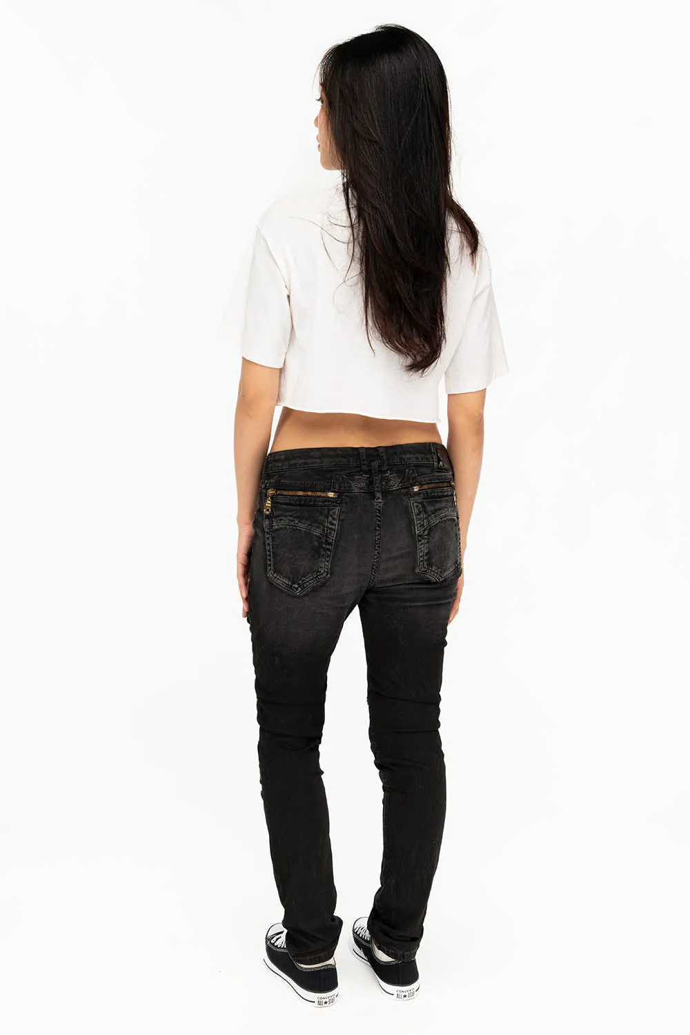 ROBIN'S WOMEN'S SKINNY UTILITARIAN JEANS IN LA BLACK WITH STUDS AND CRYSTALS sold by Robin's Jean product image thumbnail 5