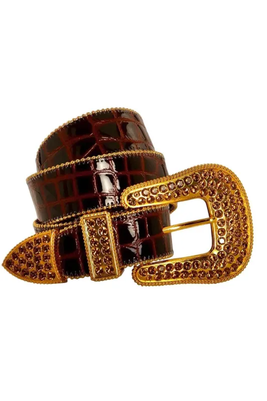 ROBIN'S JEAN PATENT LEATHER BROWN CROCODILE BELT sold by Robin's Jean