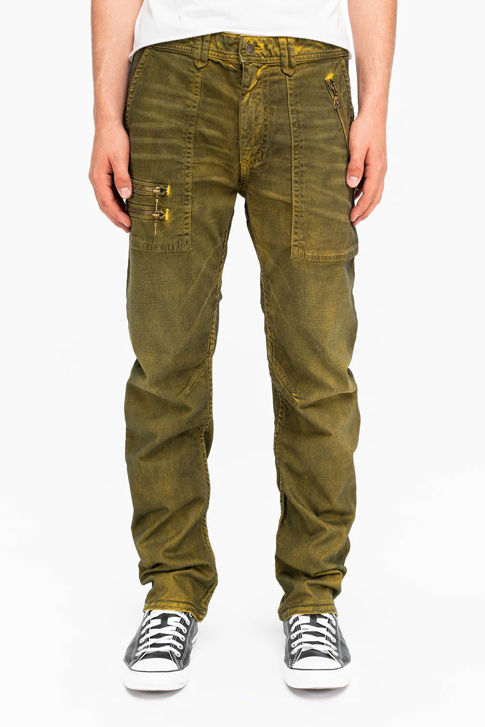 MENS CARGO ZIPPER PANTS IN DUSTY YELLOW sold by Robin's Jean