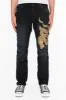 ROBINS MENS SLIM LONG FLAP JEANS IN F_ED UP BLACK WITH GOLD EMBROIDERY AND CRYSTALS sold by Robin's Jean
