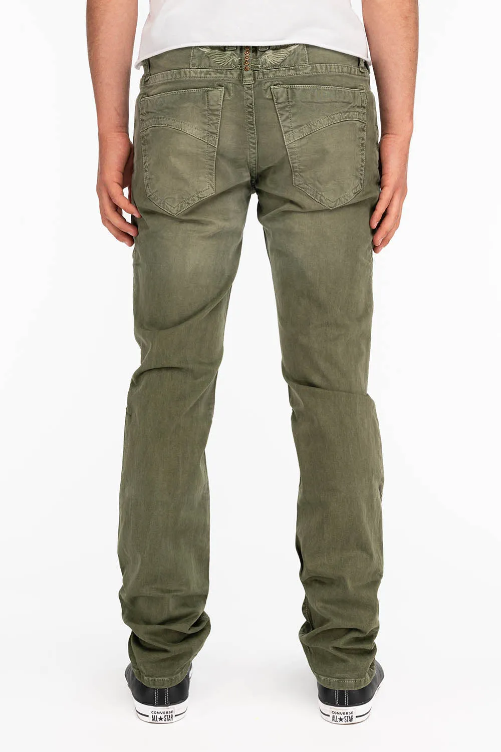 MENS MOTORCYCLE ZIPPERS SLIM JEANS IN PIGMENT SPRAY GREEN ARMY sold by Robin's Jean product image thumbnail 2