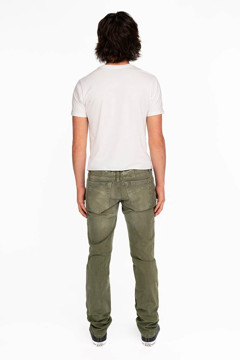 MENS MOTORCYCLE ZIPPERS SLIM JEANS IN PIGMENT SPRAY GREEN ARMY sold by Robin's Jean product image thumbnail 5