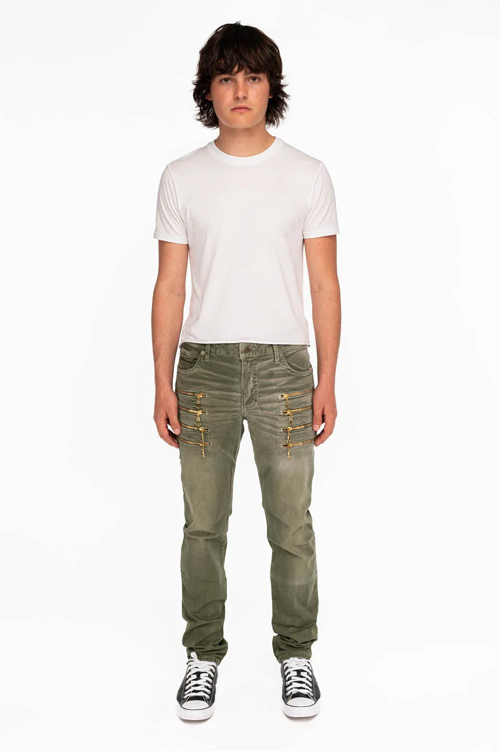 MENS MOTORCYCLE ZIPPERS SLIM JEANS IN PIGMENT SPRAY GREEN ARMY sold by Robin's Jean product image thumbnail 4