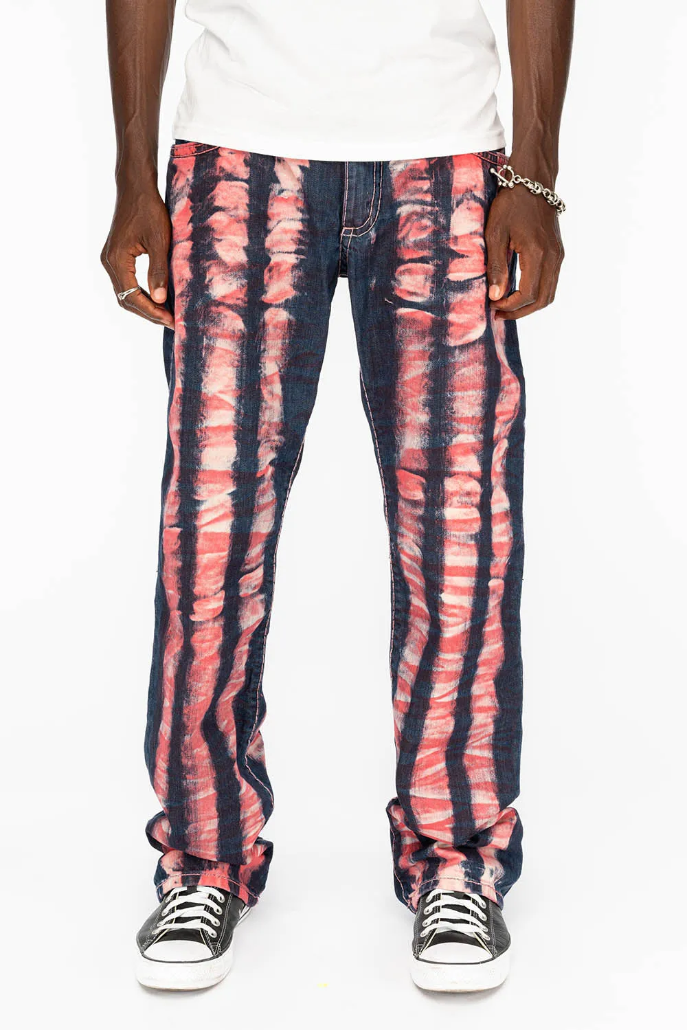 MENS LONG FLAP POCKET JEANS WITH HEAVY STITCHING AND CRYSTALS IN PRISONER RED sold by Robin's Jean product image thumbnail 4