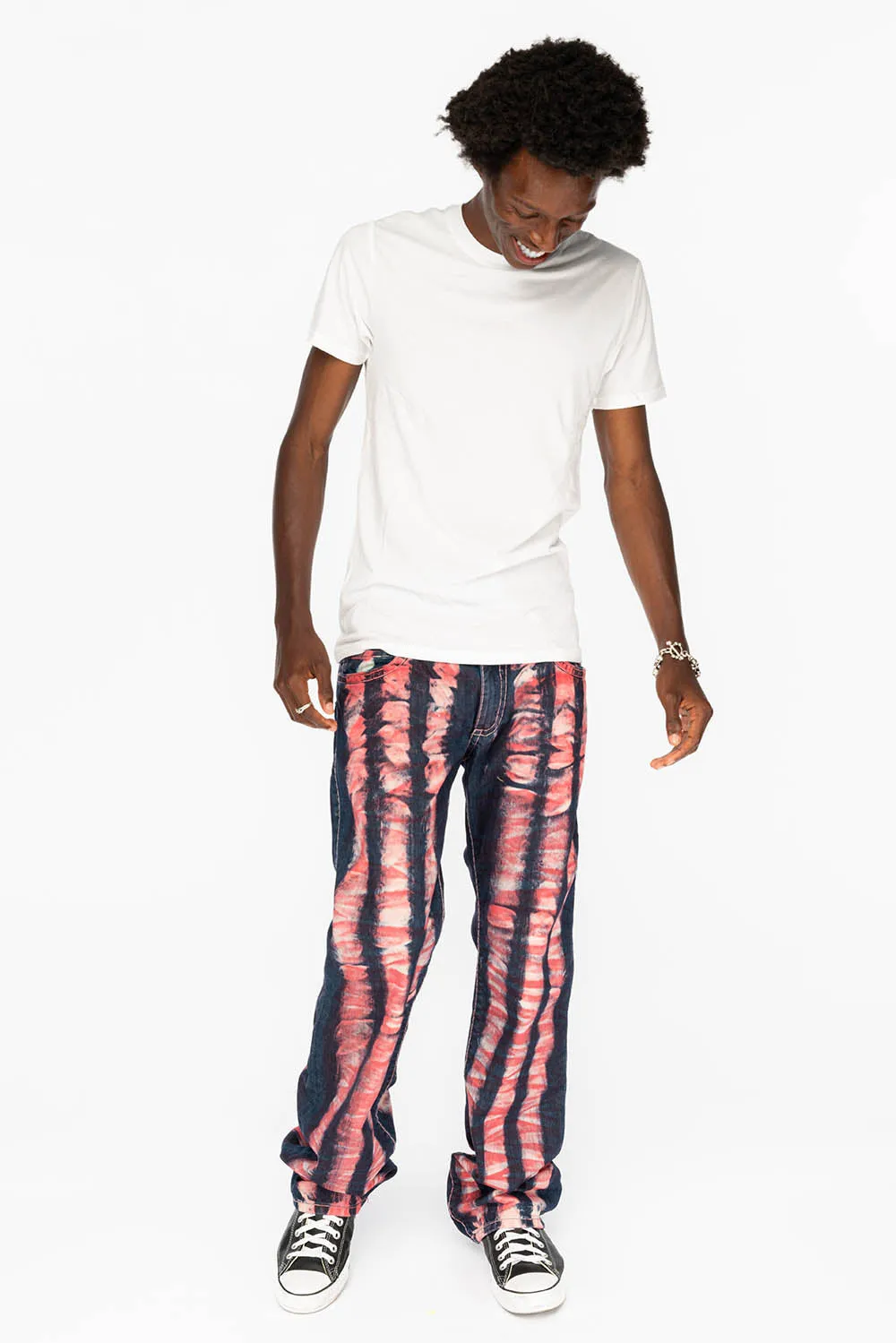 MENS LONG FLAP POCKET JEANS WITH HEAVY STITCHING AND CRYSTALS IN PRISONER RED sold by Robin's Jean product image thumbnail 5
