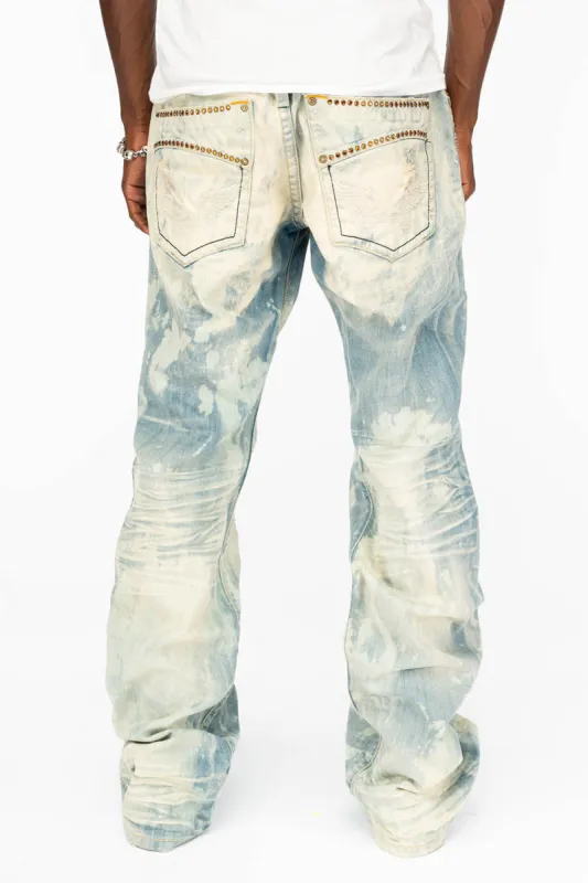VINTAGE INDIGO DISTRESSED ,RIPPED JEAN  IN MIWOK BROKEN WASH WITH  ORANGE CRYSTALS sold by Robin's Jean