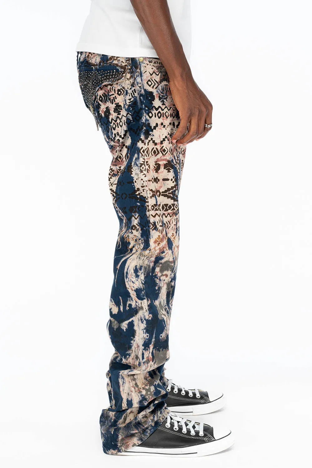 MENS CLASSIC STRAIGHT LEG LONG FLAP JEANS WITH CRYSTALS IN APACHE BROWN sold by Robin's Jean product image thumbnail 4