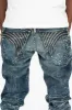 MENS LONG FLAP SLIM JEANS WITH CRYSTALS IN BLUE 4D DARK WASH sold by Robin's Jean