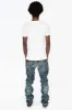 MENS LONG FLAP SLIM JEANS WITH CRYSTALS IN BLUE 4D DARK WASH sold by Robin's Jean