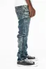 MENS LONG FLAP SLIM JEANS WITH CRYSTALS IN BLUE 4D DARK WASH sold by Robin's Jean