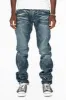 MENS LONG FLAP SLIM JEANS WITH CRYSTALS IN BLUE 4D DARK WASH sold by Robin's Jean