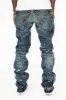 MENS LONG FLAP SLIM JEANS WITH CRYSTALS IN BLUE 4D DARK WASH sold by Robin's Jean