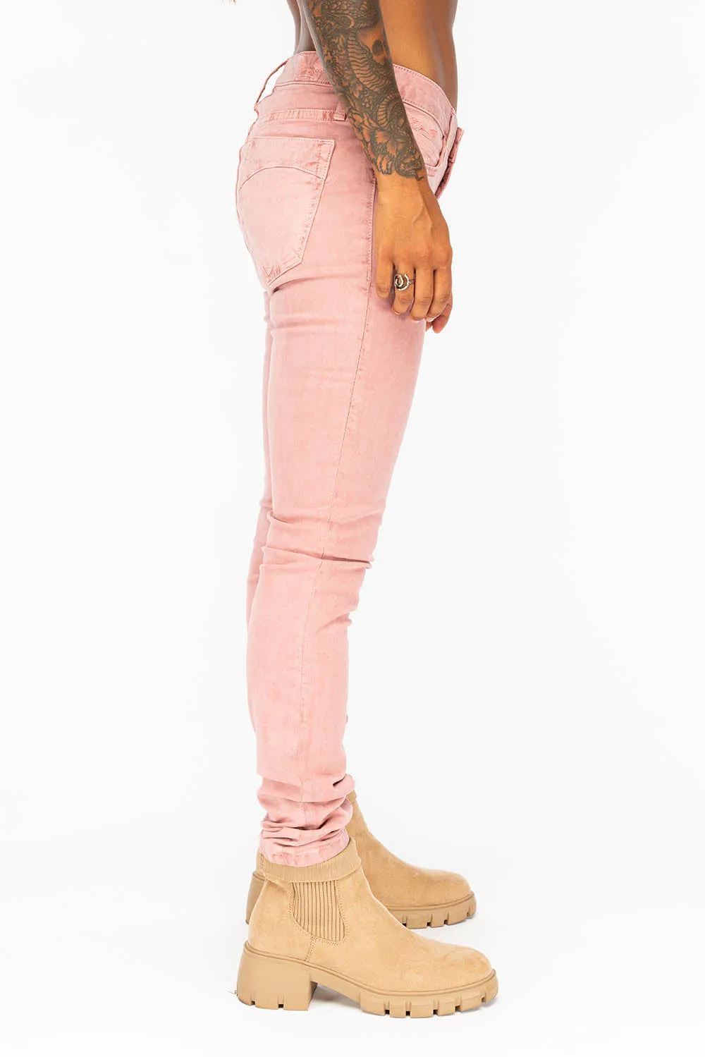 MID RISE WOMENS SKINNY JEANS IN LIGHT PINK WASH sold by Robin's Jean product image thumbnail 3