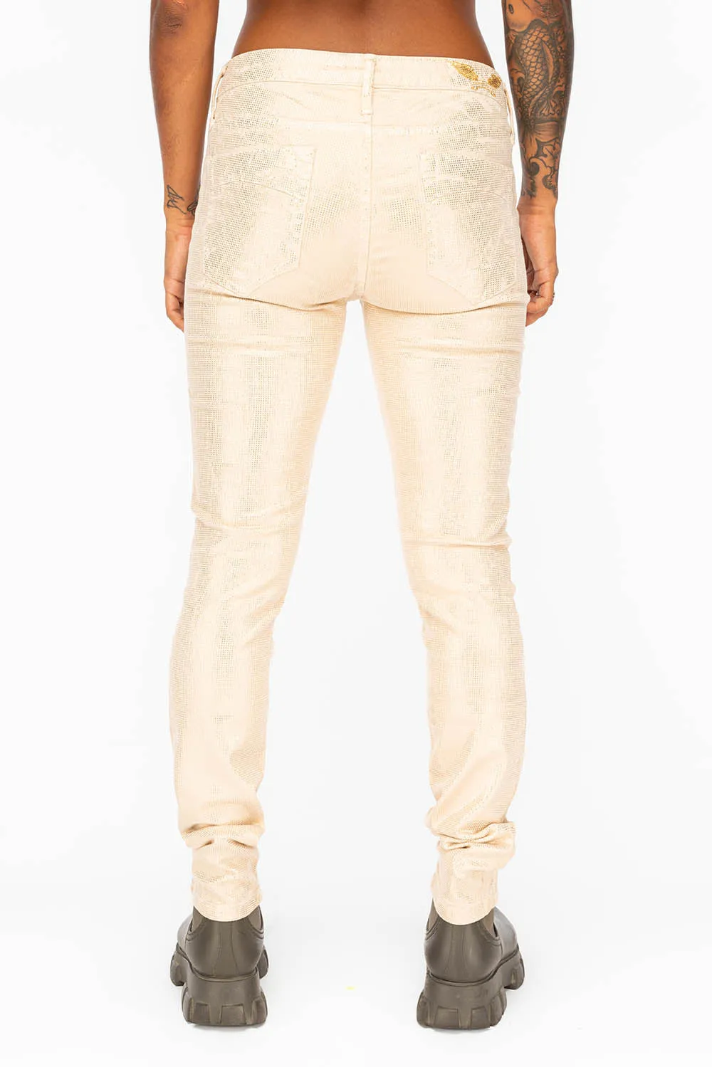 MID RISE WOMENS SKINNY JEANS IN BEIGE DISCO COATING sold by Robin's Jean product image thumbnail 4