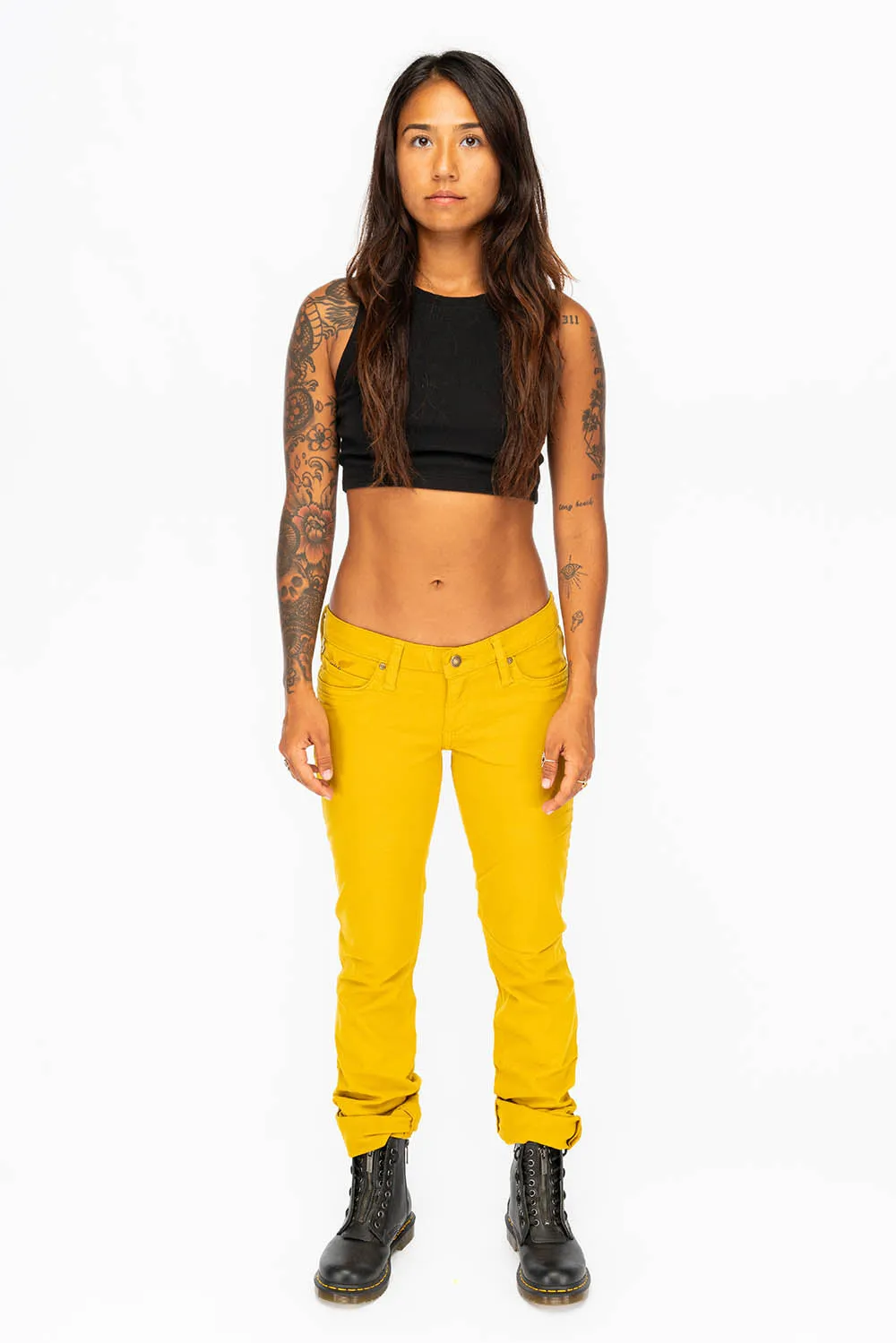 LOW RISE WOMENS JEANS IN YELLOW WITH TONAL WINGS sold by Robin's Jean product image thumbnail 5