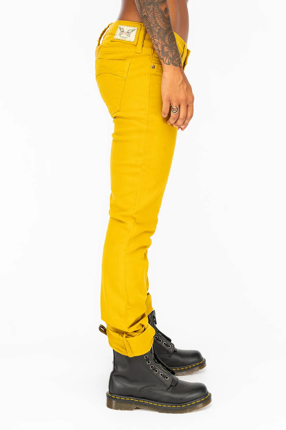 LOW RISE WOMENS JEANS IN YELLOW WITH TONAL WINGS sold by Robin's Jean product image thumbnail 3