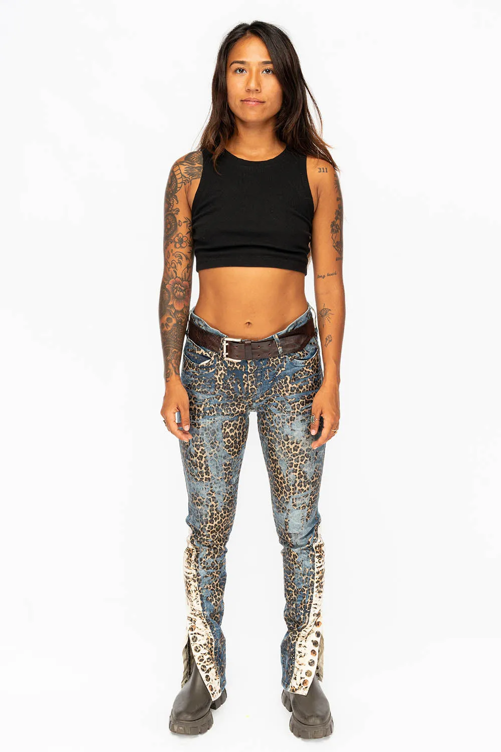 WOMENS BLUE JEANS WITH LEOPARD COATING AND ANKLE SNAP CLOSURE sold by Robin's Jean product image thumbnail 5