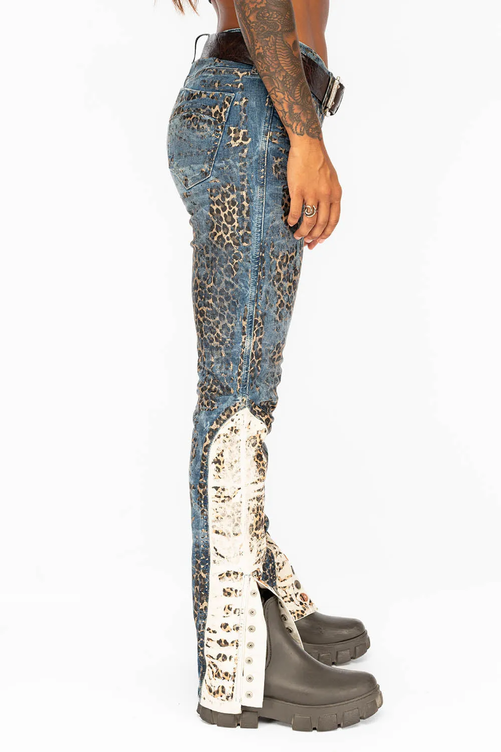 WOMENS BLUE JEANS WITH LEOPARD COATING AND ANKLE SNAP CLOSURE sold by Robin's Jean product image thumbnail 3
