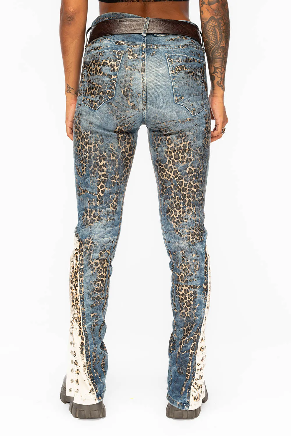 WOMENS BLUE JEANS WITH LEOPARD COATING AND ANKLE SNAP CLOSURE sold by Robin's Jean product image thumbnail 4