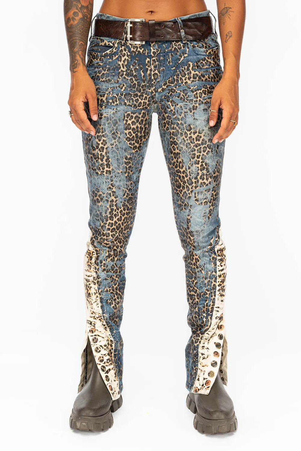 WOMENS BLUE JEANS WITH LEOPARD COATING AND ANKLE SNAP CLOSURE sold by Robin's Jean product image thumbnail 2