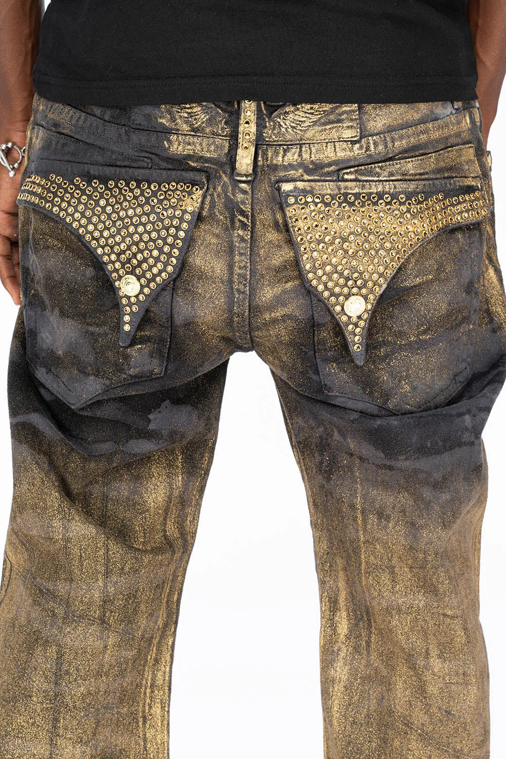 MENS LONG FLAP STRAIGHT CUT JEANS WITH SMOKY TOPAZ CRYSTALS IN AERO BLACK WASH sold by Robin's Jean product image thumbnail 5