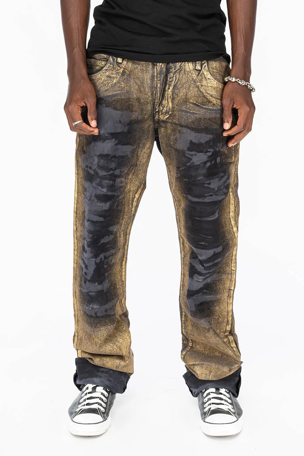 MENS LONG FLAP STRAIGHT CUT JEANS WITH SMOKY TOPAZ CRYSTALS IN AERO BLACK WASH sold by Robin's Jean product image thumbnail 2