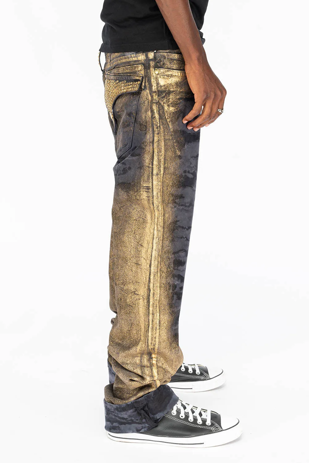 MENS LONG FLAP STRAIGHT CUT JEANS WITH SMOKY TOPAZ CRYSTALS IN AERO BLACK WASH sold by Robin's Jean product image thumbnail 3