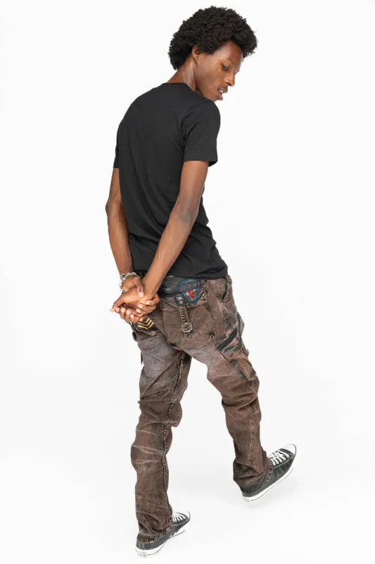 MENS MILITARY STYLE CARGO PANTS IN WOOD BROWN THUNDER WASH WITH PATCH sold by Robin's Jean