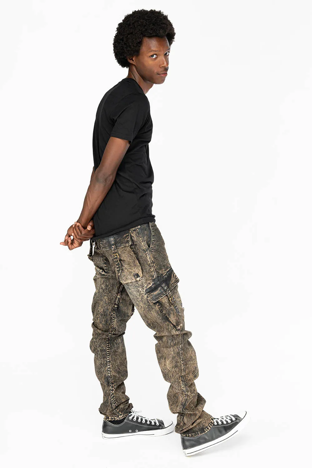 MENS MILITARY STYLE CARGO PANTS IN BROWN THUNDER WASH sold by Robin's Jean product image thumbnail 5