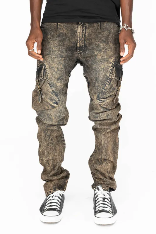 MENS MILITARY STYLE CARGO PANTS IN BROWN THUNDER WASH sold by Robin's Jean