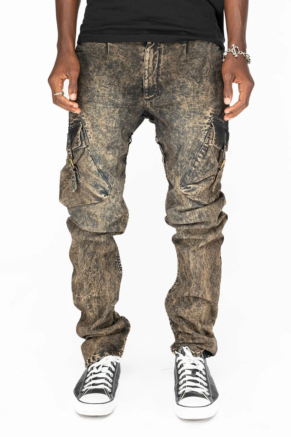 MENS MILITARY STYLE CARGO PANTS IN BROWN THUNDER WASH sold by Robin's Jean