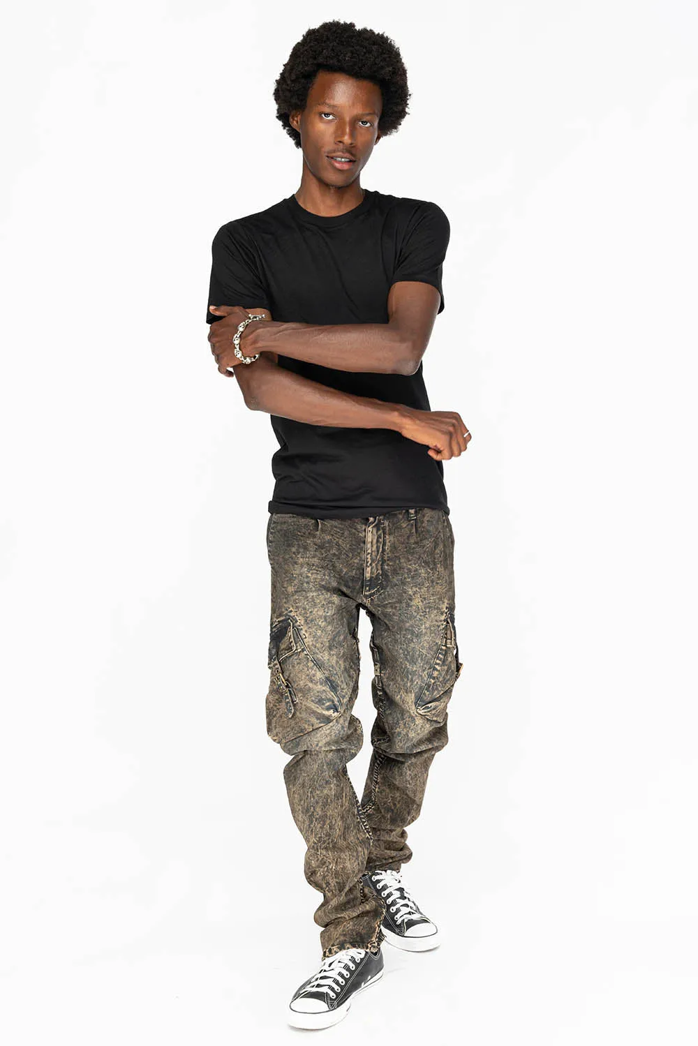 MENS MILITARY STYLE CARGO PANTS IN BROWN THUNDER WASH sold by Robin's Jean product image thumbnail 4