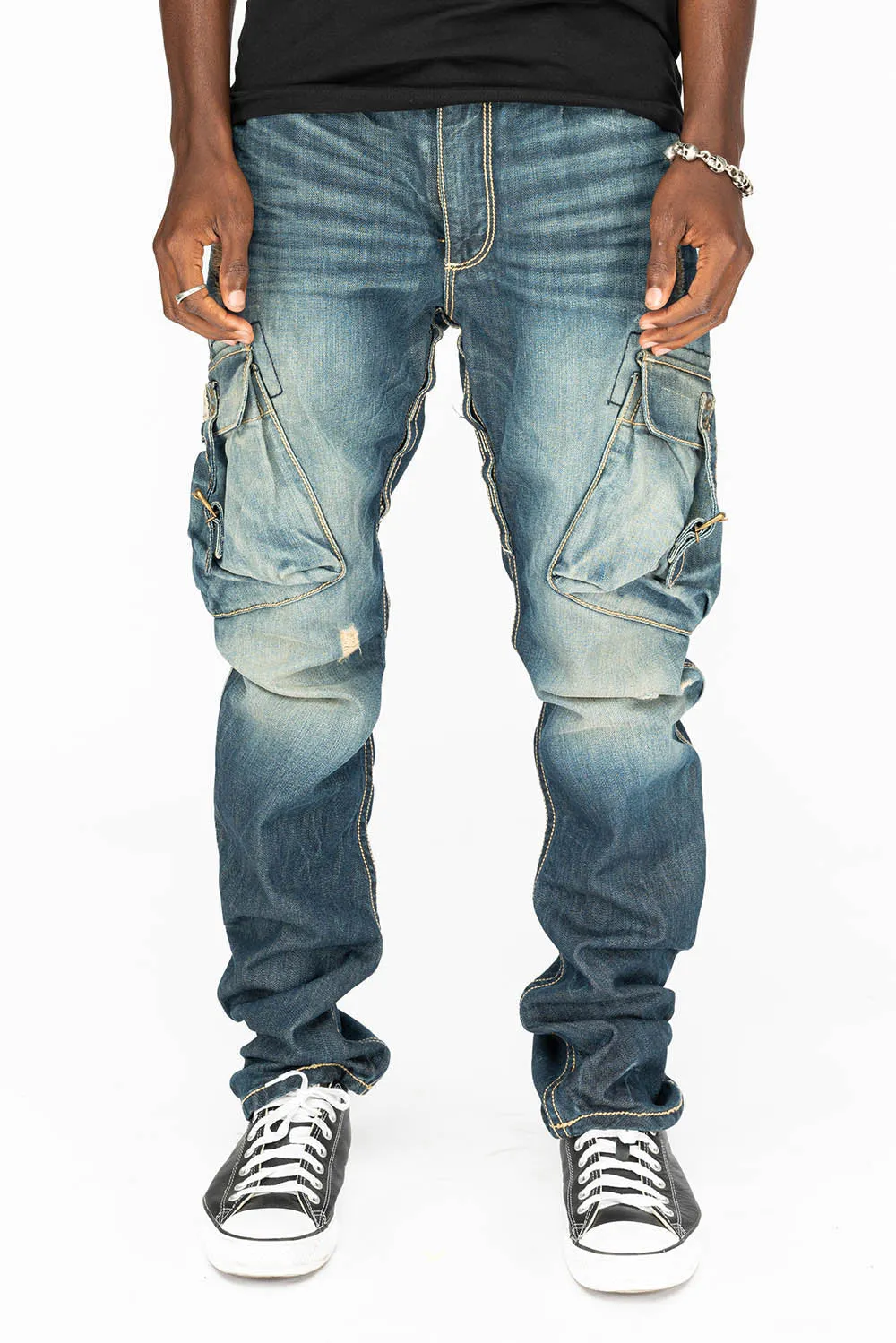 MENS PREDATOR CARGO JEAN PANTS IN BLUE G DARK BROKEN sold by Robin's Jean product image thumbnail 2