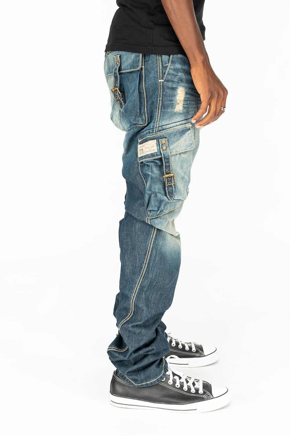 MENS PREDATOR CARGO JEAN PANTS IN BLUE G DARK BROKEN sold by Robin's Jean product image thumbnail 3