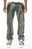 CLASSIC 5 POCKET STRAIGHT LEG IN BLUE GREY GRAFFITO WASH sold by Robin's Jean