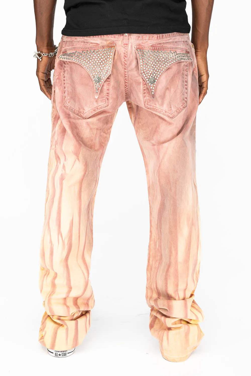 LONG FLAP MENS STRAIGHT LEG JEANS WITH CRYSTALS IN FIRE YELLOW WASH sold by Robin's Jean