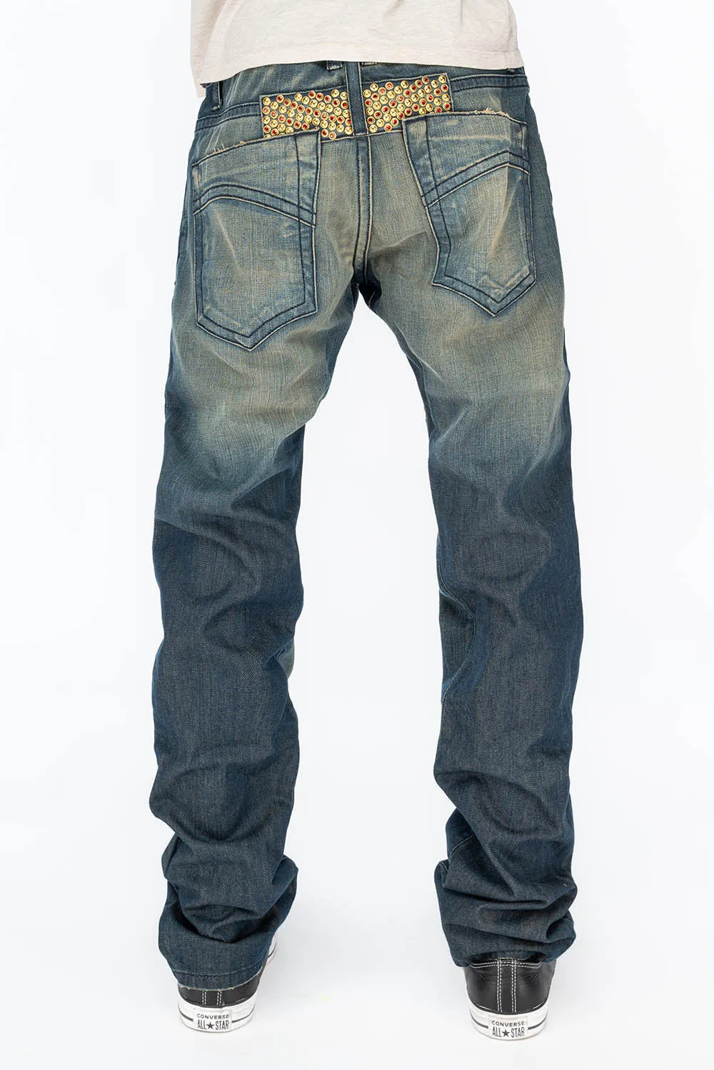 CLASSIC 5 POCKET SLIM JEANS IN BLUE SMOKY DARK WASH WITH CRYSTAL sold by Robin's Jean product image thumbnail 4