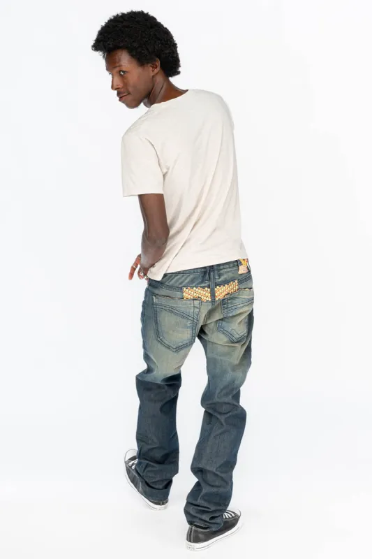 CLASSIC 5 POCKET SLIM JEANS IN BLUE SMOKY DARK WASH WITH CRYSTAL sold by Robin's Jean